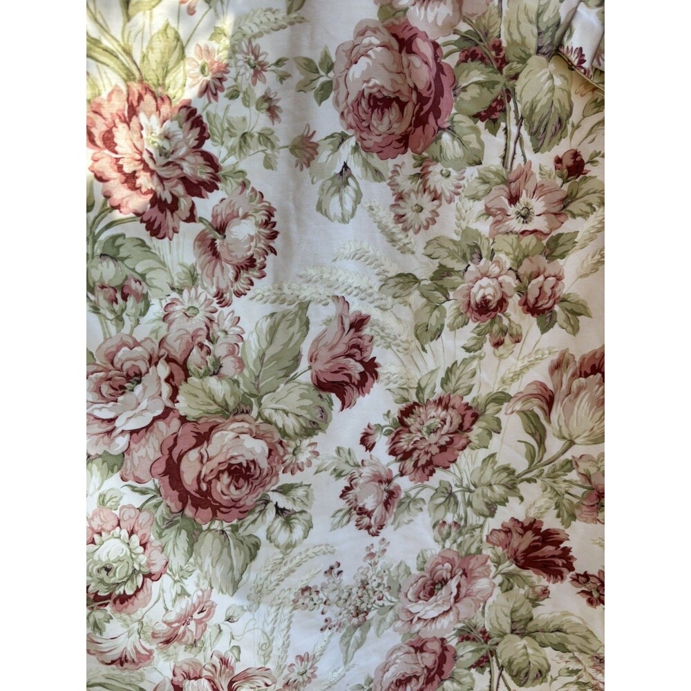2 Pair 80s Vtg English Cabbage Rose Curtains Lined Floral Pink 46" X 82" Cottage